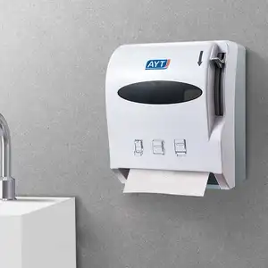 Dispenser handuk kertas hitam kapasitas besar, dispenser handuk kertas kamar mandi pintar plastik berasap dengan pegangan