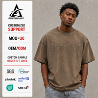 T-shirt ample pour homme en coton épais 300 GSM, respirant, délavé, effet usé, avec logo personnalisé Fighting Ant, imprimé en relief 3D, idéal pour l'été