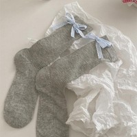 Chaussettes côtelées à nœud pour femme, avec délicat accent de nœud à carreaux, douces, extensibles, confortables, décontractées, style streetwear, tendance