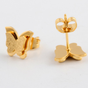 Butterfly <b>Stud</b> <b>Earrings</b> Rose Gold Steel 12mm Double Layer Frosted Insect Design Fashion Jewelry Gift For Women - Product Image 3