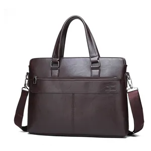 Hot selling business travel PU leather laptop suitcase bag for man single shoulder sling computer handbag bag