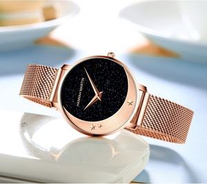 Nuevo reloj de moda para mujer con diseño de cielo estrellado, 33 mm, con adornos de luna y estrellas, resistente al agua, con correa de malla de acero inoxidable y movimiento de cuarzo. - Product Image 5