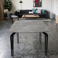 Usine chinoise vend des tables à manger réglables en verre trempé avec plateau en céramique et pieds en métal de luxe moderne personnalisés pour hôtel