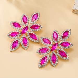 Warna-warni kristal besar berlian bunga anting menjuntai berkilau mewah wanita berlian imitasi besar anting stud pengantin Wed perhiasan - Product Image 3