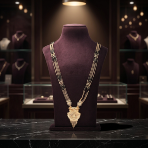 Traditional Gold Plated Pendant Mangalsutra, Indian Wedding Mangalsutra, <b>Black</b> Beads Mangalsutra Gold Filled Jewelry Oro Joyeria - Product Image 1