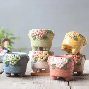 Maceta de flores para suculentas, tetera coreana con relieve <span class=keywords><strong>pintado</strong></span> <span class=keywords><strong>a</strong></span> <span class=keywords><strong>mano</strong></span>, Mini macetas creativas transpirables de piedra - Product Image 1