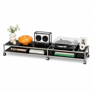 Mobile <span class=keywords><strong>TV</strong></span> Modulare Blu <span class=keywords><strong>in</strong></span> Metallo con Ruote, Supporto Multimediale Basso con Telaio Cromato, Tavolo Porta Giradischi per Soggiorno, Acciaio, Dimensioni e Colore Personalizzabili - Product Image 6