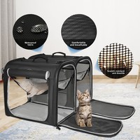Sac de transport pour chat en polyester grande capacité, couleur unie, respirant, multi-animaux, connectable, avec bandoulière à bouton pour les voyages en voiture et la mode