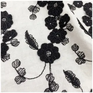 Fashion Textile 3D Black Flowers Cotton Voile Embroidered Fabric for Dress SS220608-EMB05