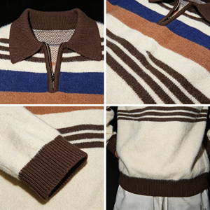 Premium Mohair Wool Sweater <strong>Men</strong> Vintage Striped Knitted <strong>Polo</strong> Shirt Retro Fuzzy Texture Half Zip Pullover Streetwear Knit <strong>Jumper</strong> - Product Image 3