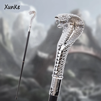 Canne de marche de luxe tête de serpent argentée artisanat en métal pointe en caoutchouc pour la randonnée en plein air Thanksgiving jour jouet béquilles