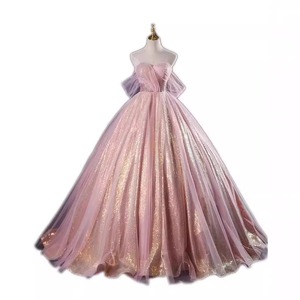 Tulle Ball Gown Strapless Empire Waist Pink Sparkle Evening Dress For Women Formal Events - Product Image 5