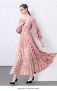 Pist tam kollu Maxi pileli şifon elbise kadınlar için zarif balo akşam parti uzun elbiseler Lady 9914 # # - Product Image 3