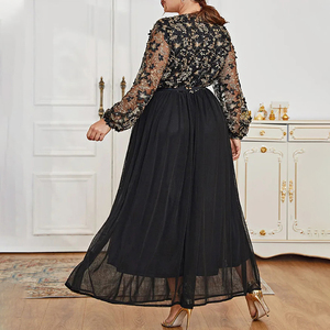 Abito da donna personalizzato Maxi a manica lunga in pizzo trasparente ricamato maglia africano taglie forti abito da sera - Product Image 3