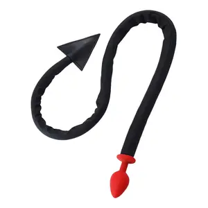 Double ended evil butt plug adult product Black Long triangle devil tail anal plug anal whip for couples