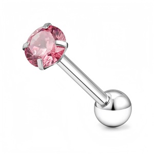 Piercing de Langue en Acier Inoxydable avec Zircon, Extrémité Sphérique, Design Géométrique M45614 - Product Image 5