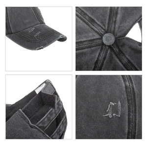 Washed Denim Distressed Mesh Baseball Cap Unisex Cotton Breathable Sunshade Solid Color Logo Adjustable Back Opening - Product Image 2