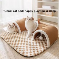 Lit et tunnel pour chat en peluche, pliable, universel toutes saisons, maisonnette de jeu pour animaux de compagnie