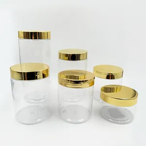Groothandel Ronde 50Ml 100Ml 250Ml 500Ml 2Oz 4Oz 8Oz 16Oz Doorzichtige Gezichtscrème Cosmetische Containers Voor Huisdieren Plastic Pot Met Gouden Deksels