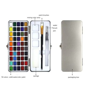 Nuovo Prodotto Bview: Set di 50 Colori di Acquerelli Solidi Portatili con Pennelli e Spugna per Studenti e Designer - Product Image 1