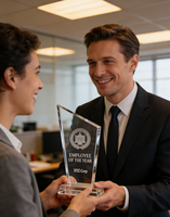 Trophée élégant et écologique en acrylique |   Gravure d'ombre imprimée UV |   Finition transparente polie |   Récompense pour la reconnaissance des employés