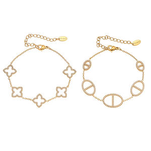 Haut de gamme 18K Plaqué Or De Luxe Grande Roue Niche Bracelet Plein Diamant Fleur À Quatre Feuilles Bracelets De Mode Élégant En Acier Inoxydable - Product Image 4