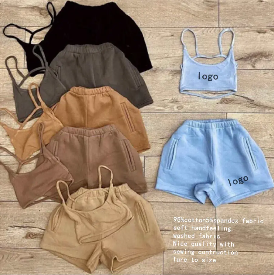 High quality Cotton soft hand feel custom designer backless tube crop top with biker shorts 2 two piece short sets