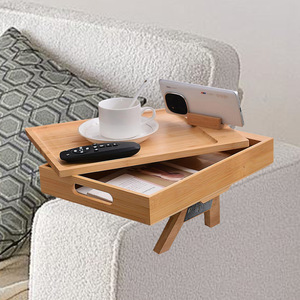 Plateau d'accoudoir de canapé en bambou avec tiroir de rangement et support pour téléphone pour utilisation sur canapé - Product Image 1