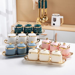 Juego de 3 Recipientes de Cerámica para Especias, <span class=keywords><strong>Sal</strong></span> y Condimentos con Bandeja, Diseño Único para Cocina - Product Image 2