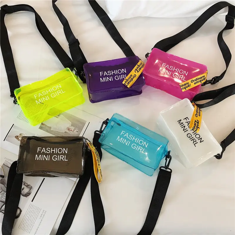 2020 패션 편지 인쇄 미니 어깨 메신저 Crossbody 가방 투명 PVC 작은 핸드백 명확한 젤리 지갑