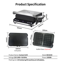 Grill électrique à contact 2000W en acier inoxydable, presse à panini, machine à sandwichs, plaque de cuisson plate à 180° pour usage domestique et commercial