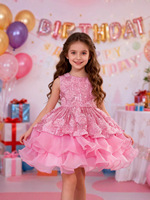 Robe de demoiselle d'honneur pour enfants, nouveau style 2026, robe de fête d'anniversaire rose, tutu pour filles de 3 à 12 ans