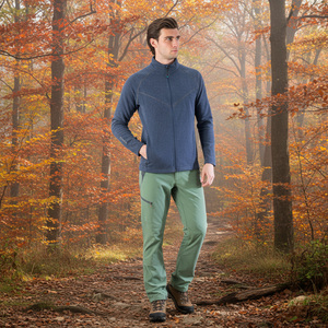 ERNICI Polartec Fleece <b>Man</b> Hooded Coat with Stand Collar Autumn Windproof and <b>Warm</b> Print Pattern Polyester with Fur Decoration - Product Image 3
