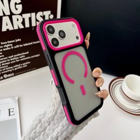 Coque en acrylique pour iPhone 17 Pro Max, style Ins, design color-block, finition mate, protection intégrale magnétique