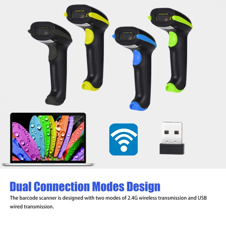 2.4G Wireless Connection Technology QR 2D Wireless Barcode Scanner Long Distance Connection