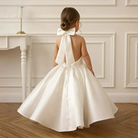 Robe de princesse blanche dos nu à nœud pour enfants, idéale pour demoiselle d'honneur, mariage ou tenue de cérémonie