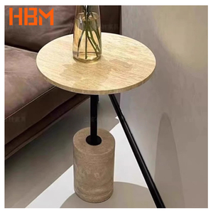 北欧石灰石轻奢现代简约磨光咖啡色大理石小圆桌别墅餐桌 - Product Image 4