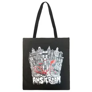 定制标志印花阿姆斯特丹城市生态再生棉帆布手提包
