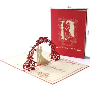 Pequeño MOQ Stock de rojo/oro/Blanco/Pikn Color 3D tarjetas de invitación de boda