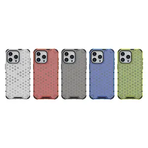 For IPhone 15 Pro Max Shockproof TPU PC Phone Case Transparent Honeycomb Case For IPhone 7 8 Plus 11 12 13 14 Mobile Cover Case