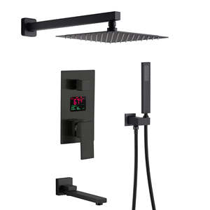 Conjunto de Ducha Oculto Giratorio con Cabezal Cuadrado de Lluvia, Pantalla de Temperatura Termostática, Acabado Negro, Válvula de Cerámica, Grifo de Baño - Product Image 5