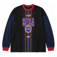 T-shirt à manches longues en tricot contrasté pour homme, style streetwear hip-hop, 300 grammes, imprimé graphique rétro, col rond