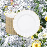60 Pcs Piring Plastik Sekali Pakai Ramah Lingkungan Ukuran 9 Inch, Dapat Dicuci dengan Mesin Cuci Piring, Warna Putih dengan Pinggiran Emas Bermotif Bunga