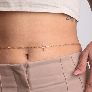 Cadena de cintura de acero inoxidable chapada en oro con dijes tipo clip |   Cadena de Vientre Ajustable Minimalista para Mujer | Joyería Corporal de Moda - Product Image 2