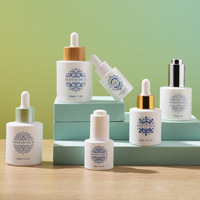 Logo personnalisé couleur sérum de soin de la peau flacon compte-gouttes recyclable en verre contenant givré avec couvercle blanc et bambou huile essentielle