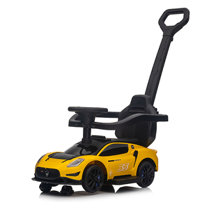 Licensed Push Children Ride on 4-<b>Wheel</b> Battery Powered <b>Plastic</b> Car Trolley Handle Yellow With Horn Music and Storage Box Unisex - Product Image 3