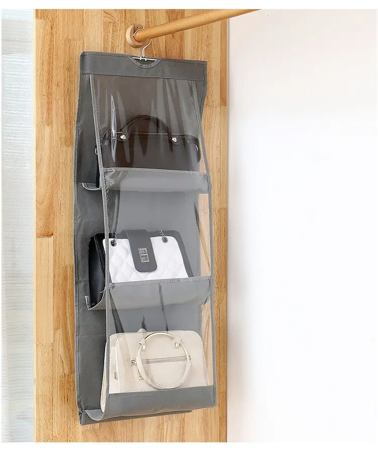 Organizzazione domestica 6 tasche grigio gancio gancio grandi borse stoccaggio appeso borsa organizer borsa di immagazzinaggio