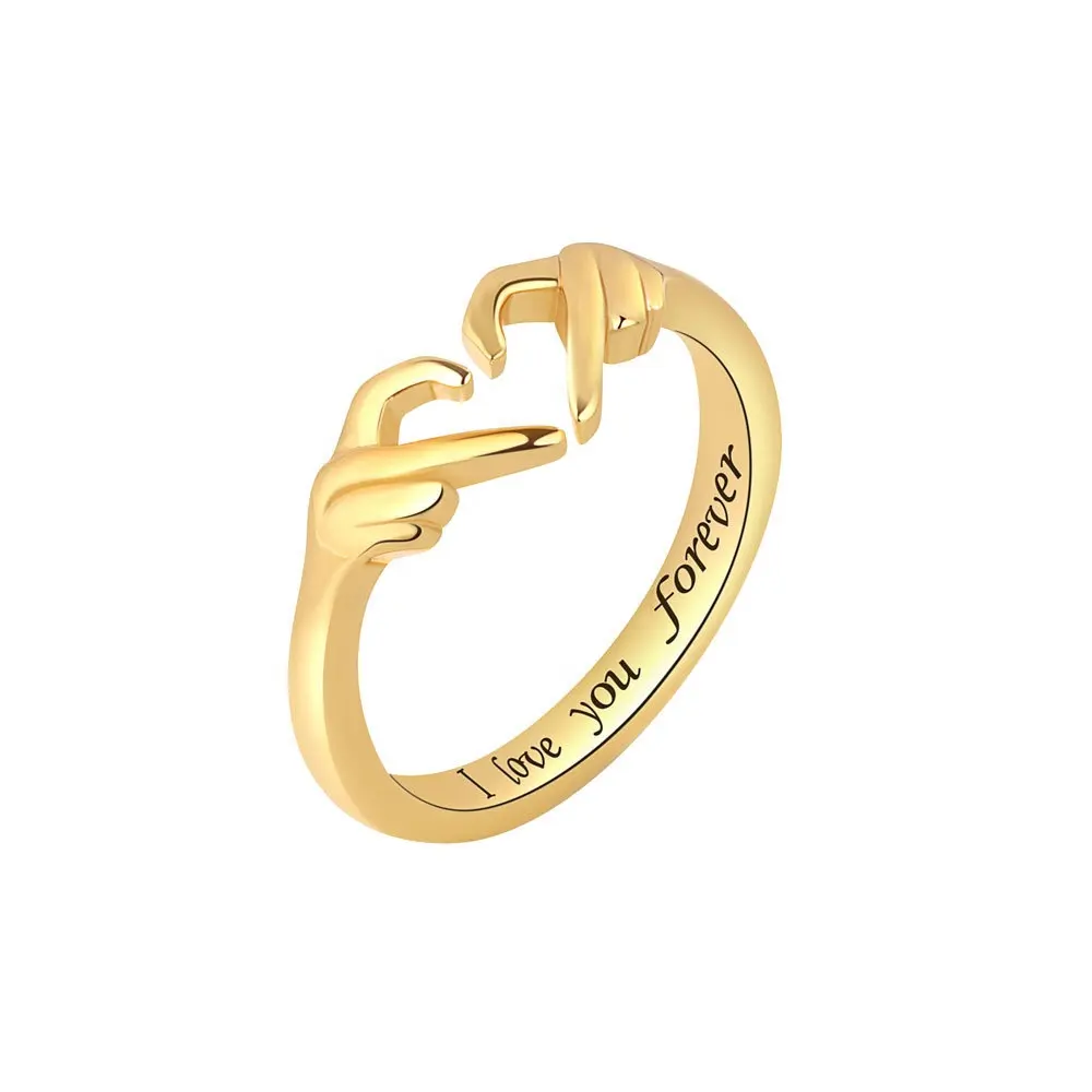 Hand Made Fashion Jewelry s925 Sterling Silver Plated Gold Fancy Heart Hand Design Anéis de dedo para mulher ou homens