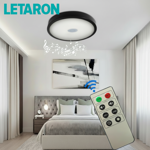 IP20 Aluminum AC CCT Changeable Temperature Modern Indoor Home Bedroom Smart IR Remote Control Music Speaker LED Ceiling Light