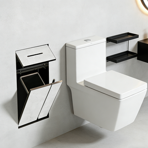 Soporte de esquina moderno todo en uno de acero inoxidable oculto para cepillos de <span class=keywords><strong>baño</strong></span> y cubo de basura para inodoro, nicho de pared - Product Image 4